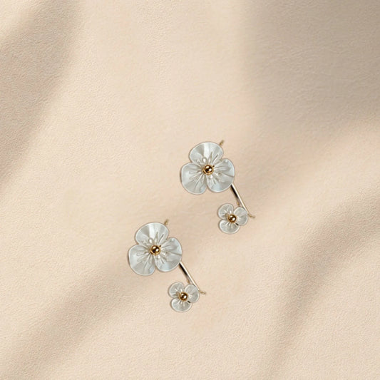 Boucles Douceur Maison Eluna - fleurs coquille acier doré - cadeau naissance maman